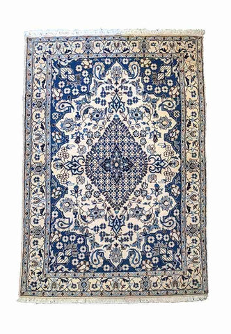 196 x 115 cm silk and wool fine persian nain Traditional Grey Rug - Rugoutlet