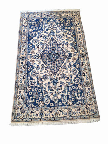 196 x 115 cm silk and wool fine persian nain Traditional Grey Rug - Rugoutlet