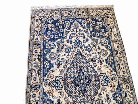 196 x 115 cm silk and wool fine persian nain Traditional Grey Rug - Rugoutlet