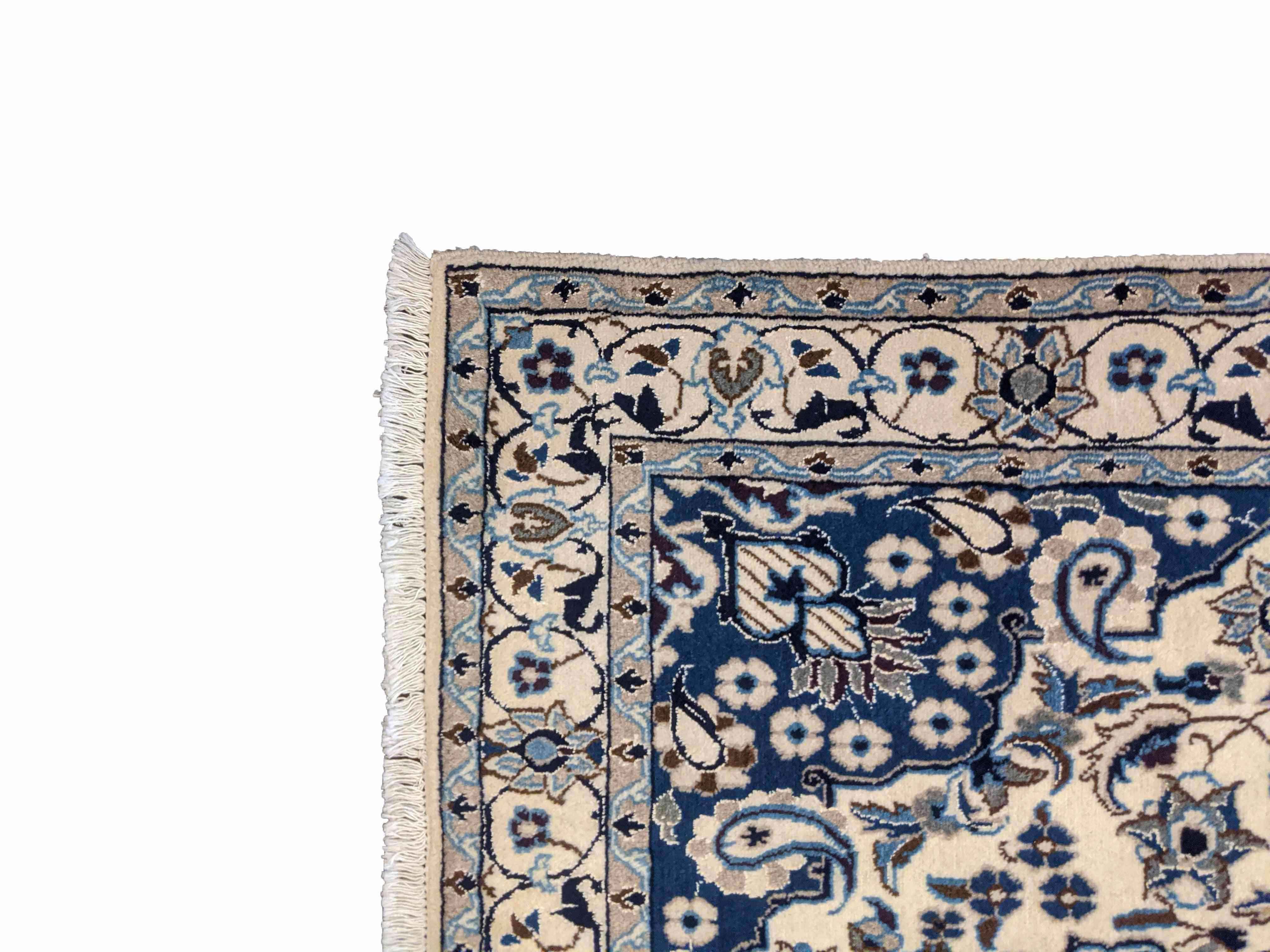 196 x 115 cm silk and wool fine persian nain Traditional Grey Rug - Rugmaster