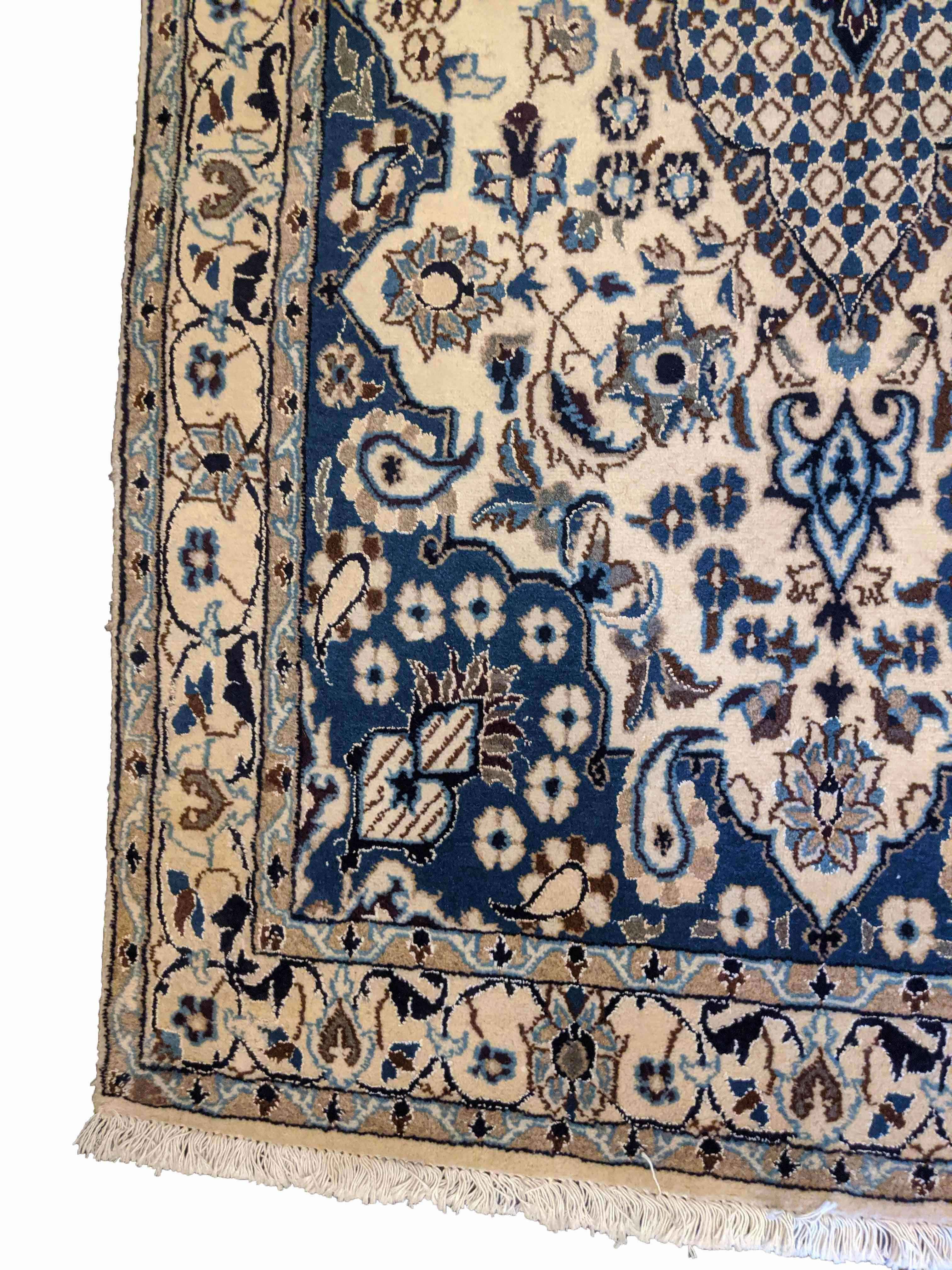 196 x 115 cm silk and wool fine persian nain Traditional Grey Rug - Rugmaster