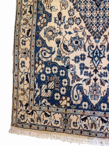 196 x 115 cm silk and wool fine persian nain Traditional Grey Rug - Rugoutlet