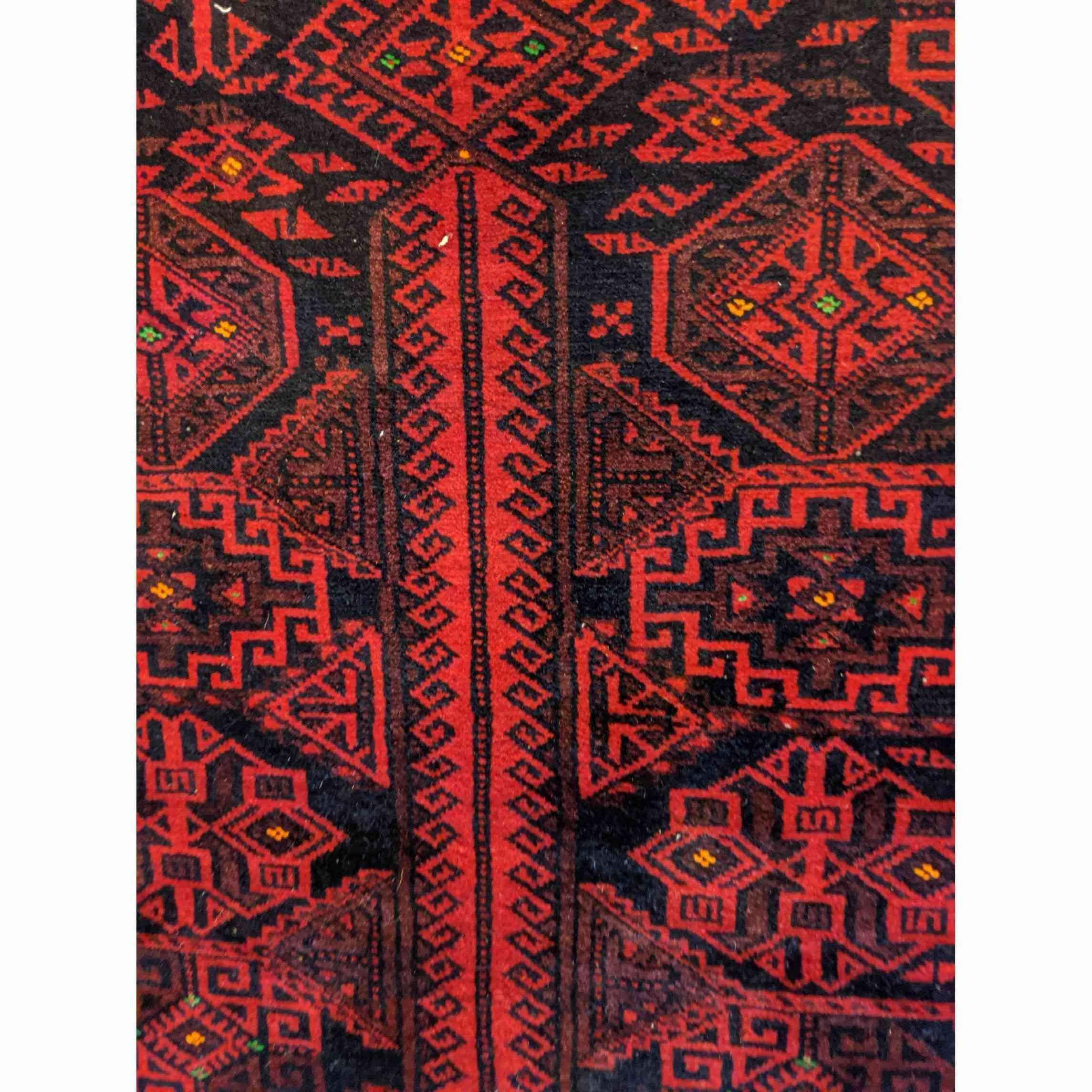 196 x 136 cm Fine Persian Red Baluch Geometric Red Rug - Rugoutlet