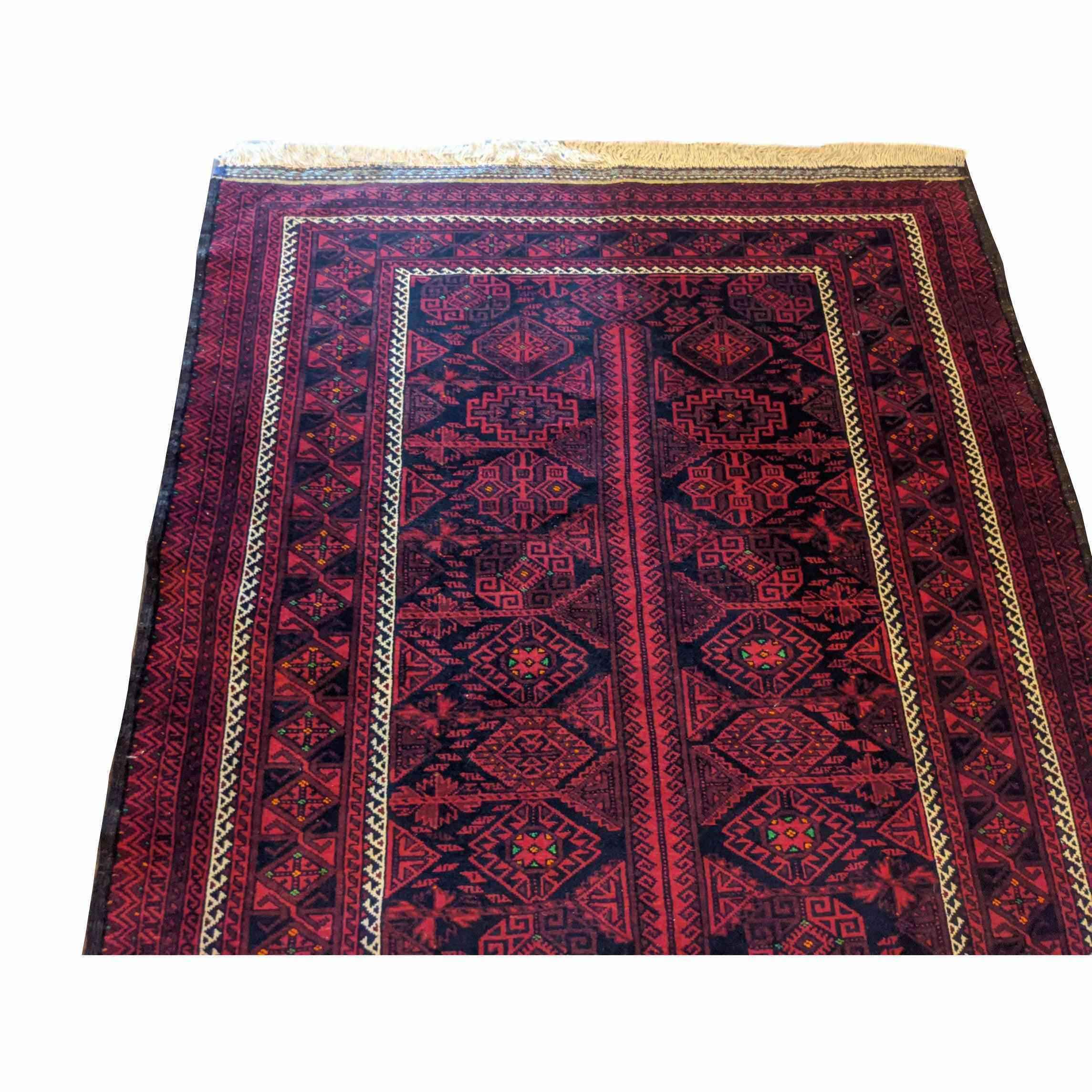 196 x 136 cm Fine Persian Red Baluch Geometric Red Rug - Rugoutlet