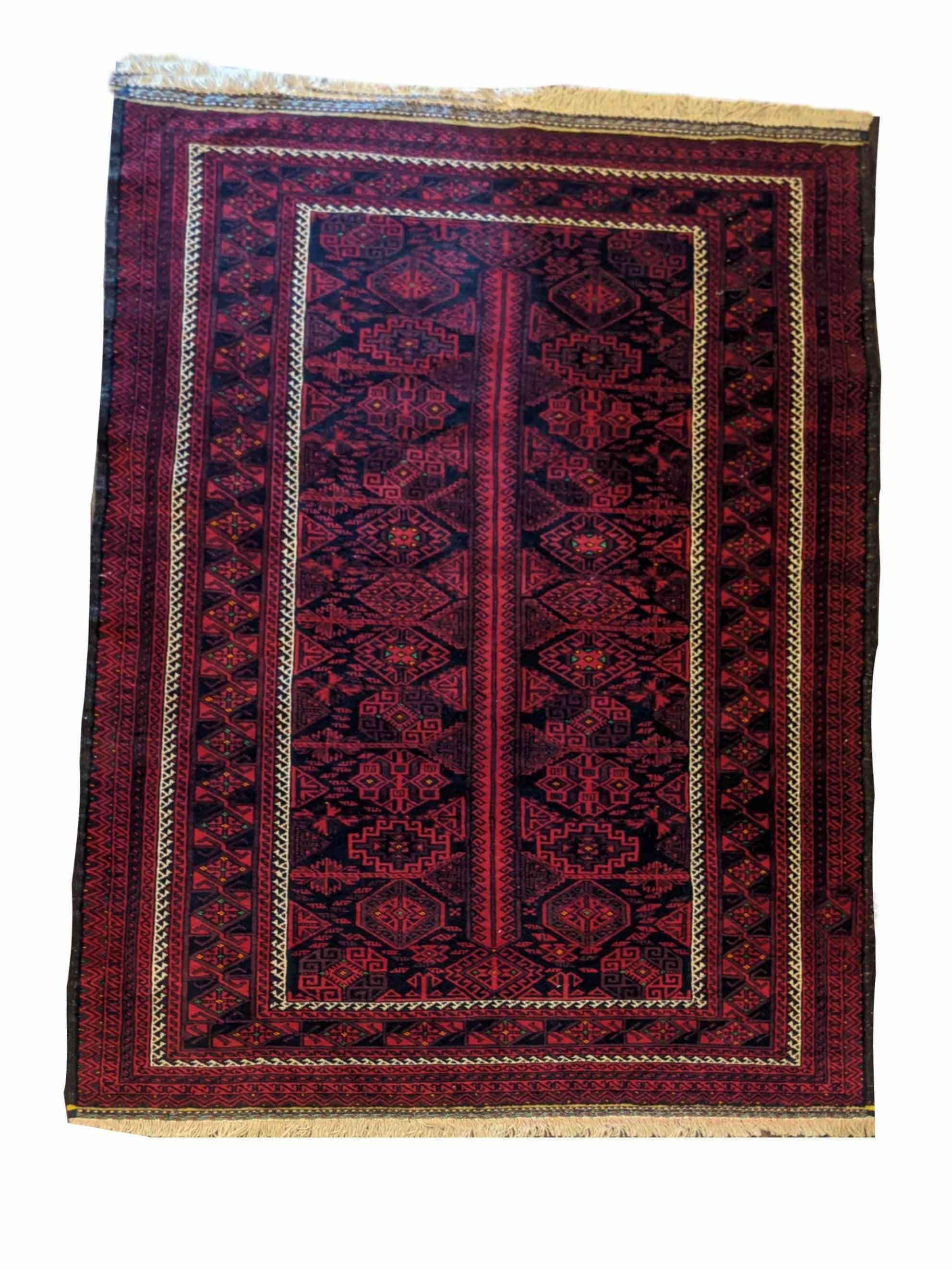 196 x 136 cm Fine Persian Red Baluch Geometric Red Rug - Rugmaster