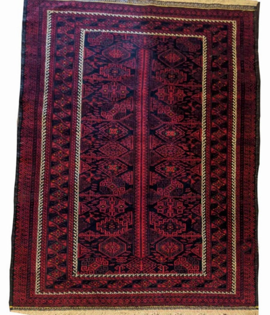 196 x 136 cm Fine Persian Red Baluch Geometric Red Rug - Rugmaster