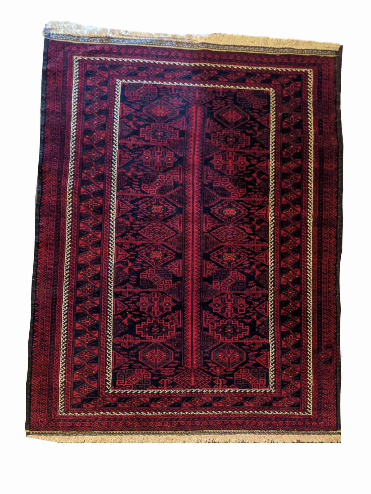 196 x 136 cm Fine Persian Red Baluch Geometric Red Rug - Rugmaster