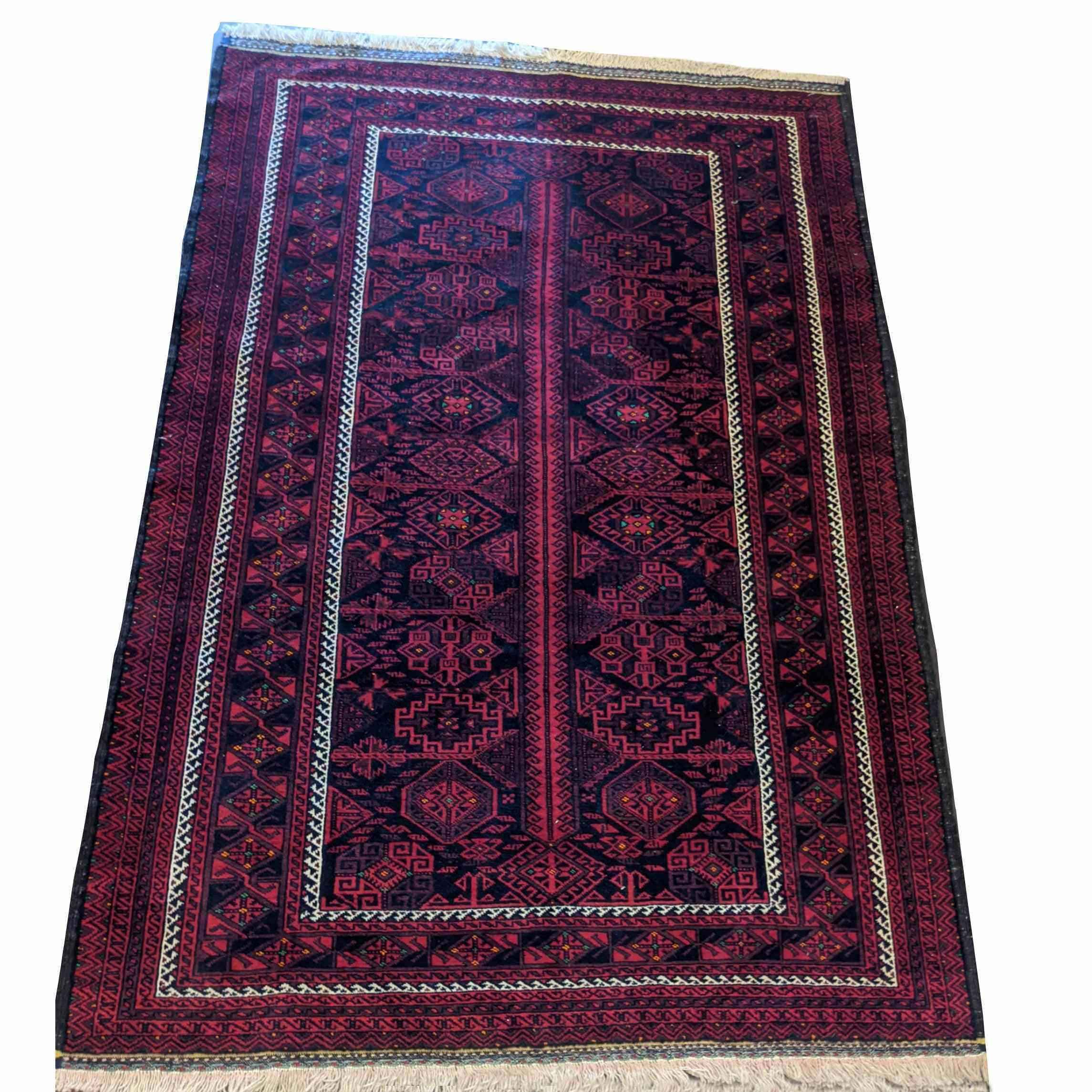 196 x 136 cm Fine Persian Red Baluch Geometric Red Rug - Rugmaster