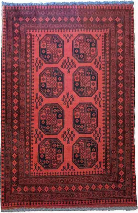 196 x 152 cm red Afghan handmade Traditional Red Rug - Rugmaster