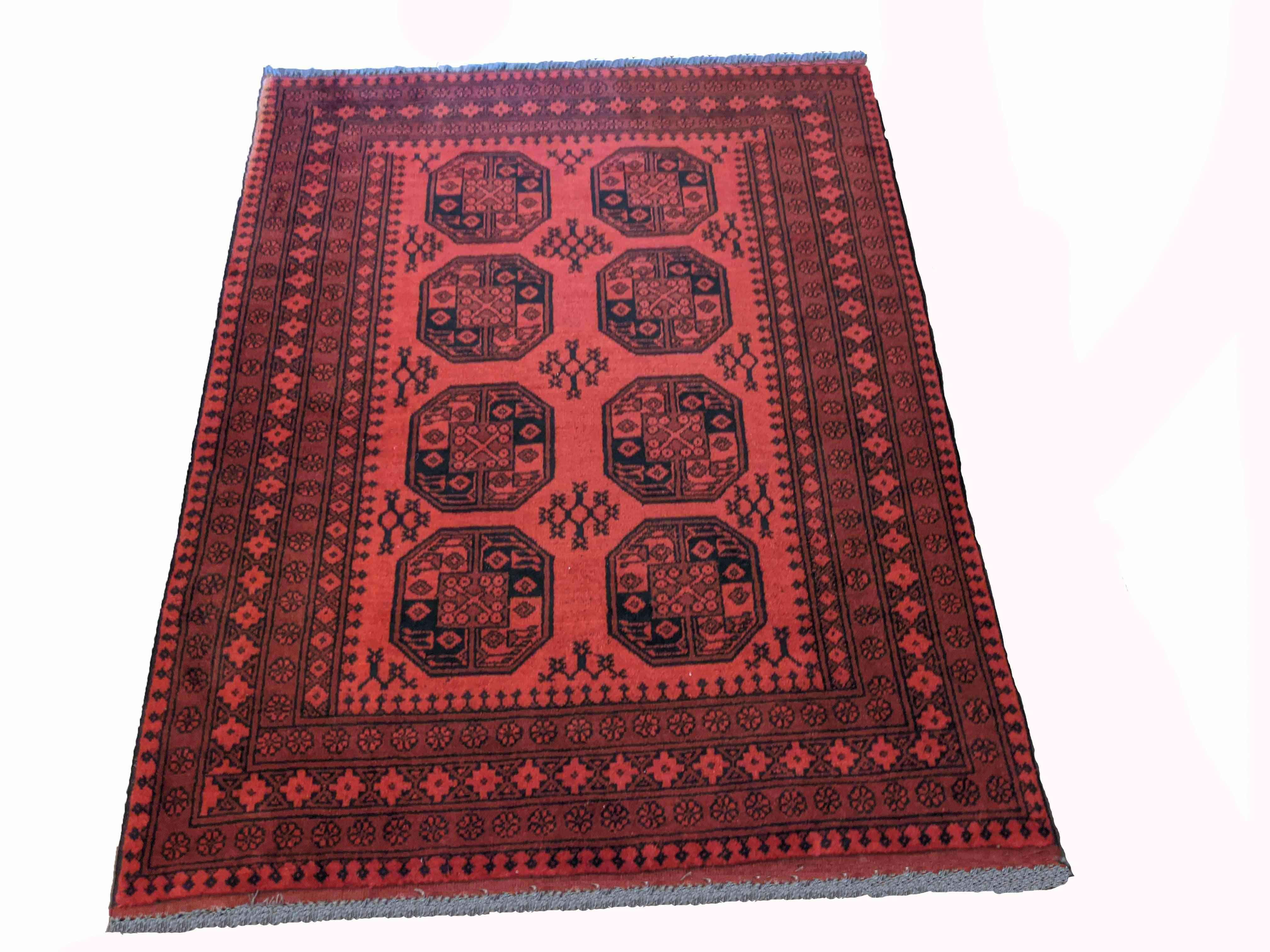 196 x 152 cm red Afghan handmade Traditional Red Rug - Rugmaster