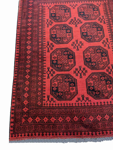 196 x 152 cm red Afghan handmade Traditional Red Rug - Rugoutlet