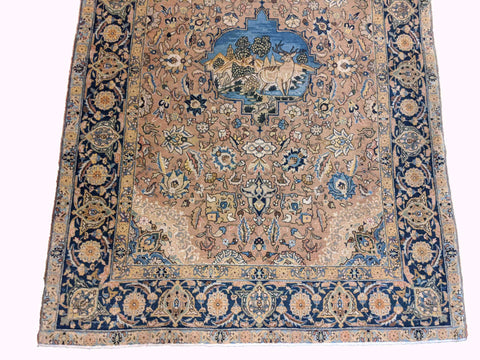 198 x 142 cm Beautiful old Kashan Antique Brown Rug - Rugoutlet
