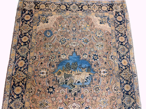 198 x 142 cm Beautiful old Kashan Antique Brown Rug - Rugoutlet