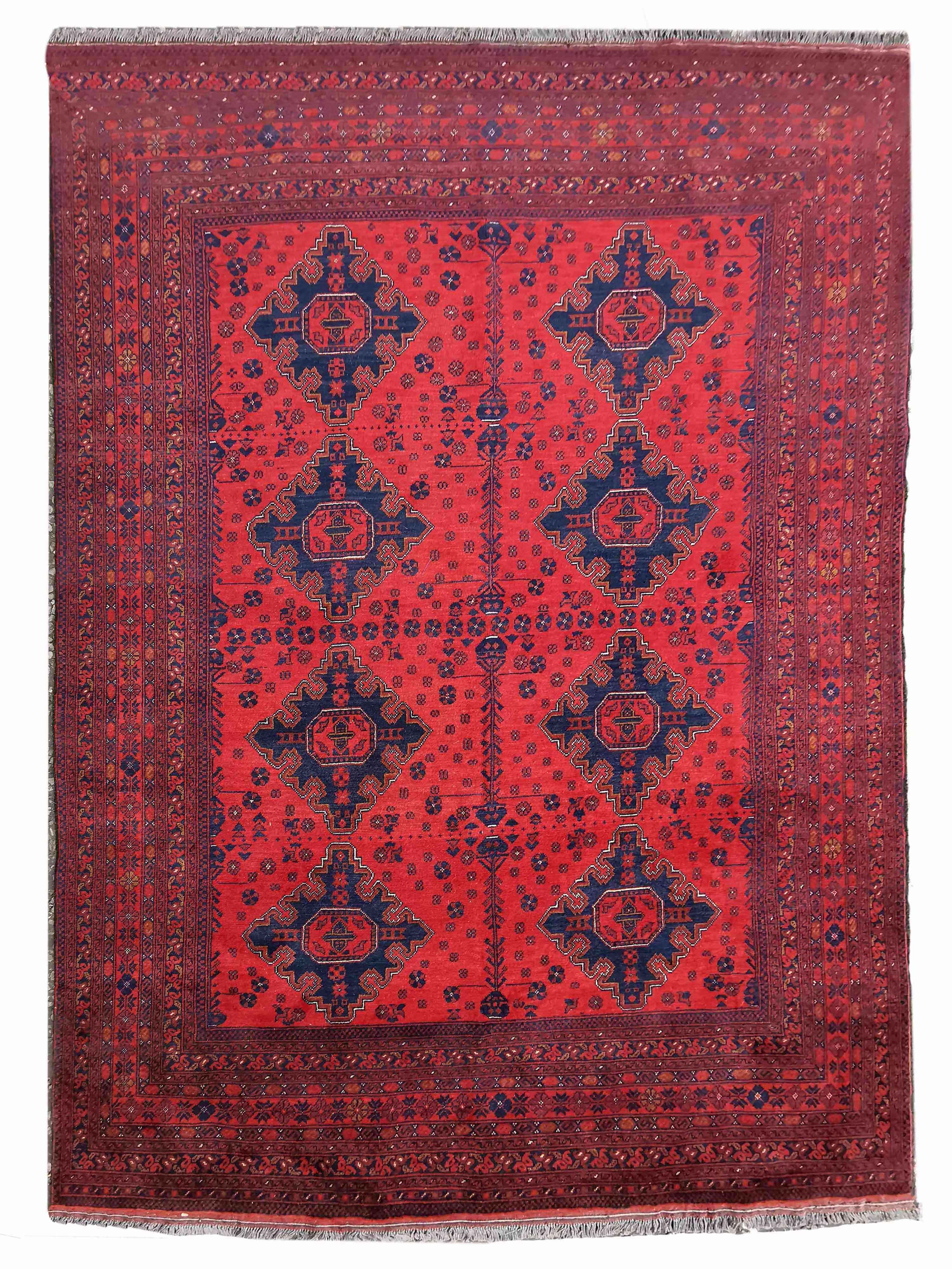 198 x 288 cm Afghan Khan Tribal Red Rug - Rugmaster