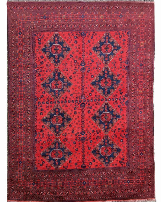 198 x 288 cm Afghan Khan Tribal Red Rug - Rugoutlet