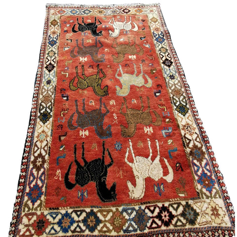 200 x 100 cm Qashqai Persian Tribal Red Horse Rug - Rugoutlet