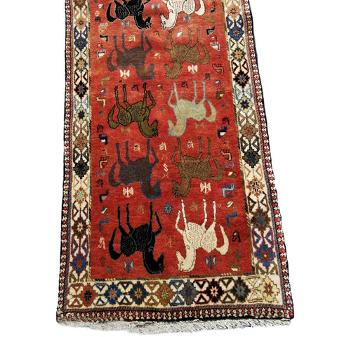 200 x 100 cm Qashqai Persian Tribal Red Horse Rug - Rugoutlet