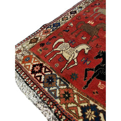 200 x 100 cm Qashqai Persian Tribal Red Horse Rug - Rugoutlet