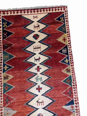 200 x 102 cm Shiraz Qashqai Traditional Red Rug - Rugoutlet