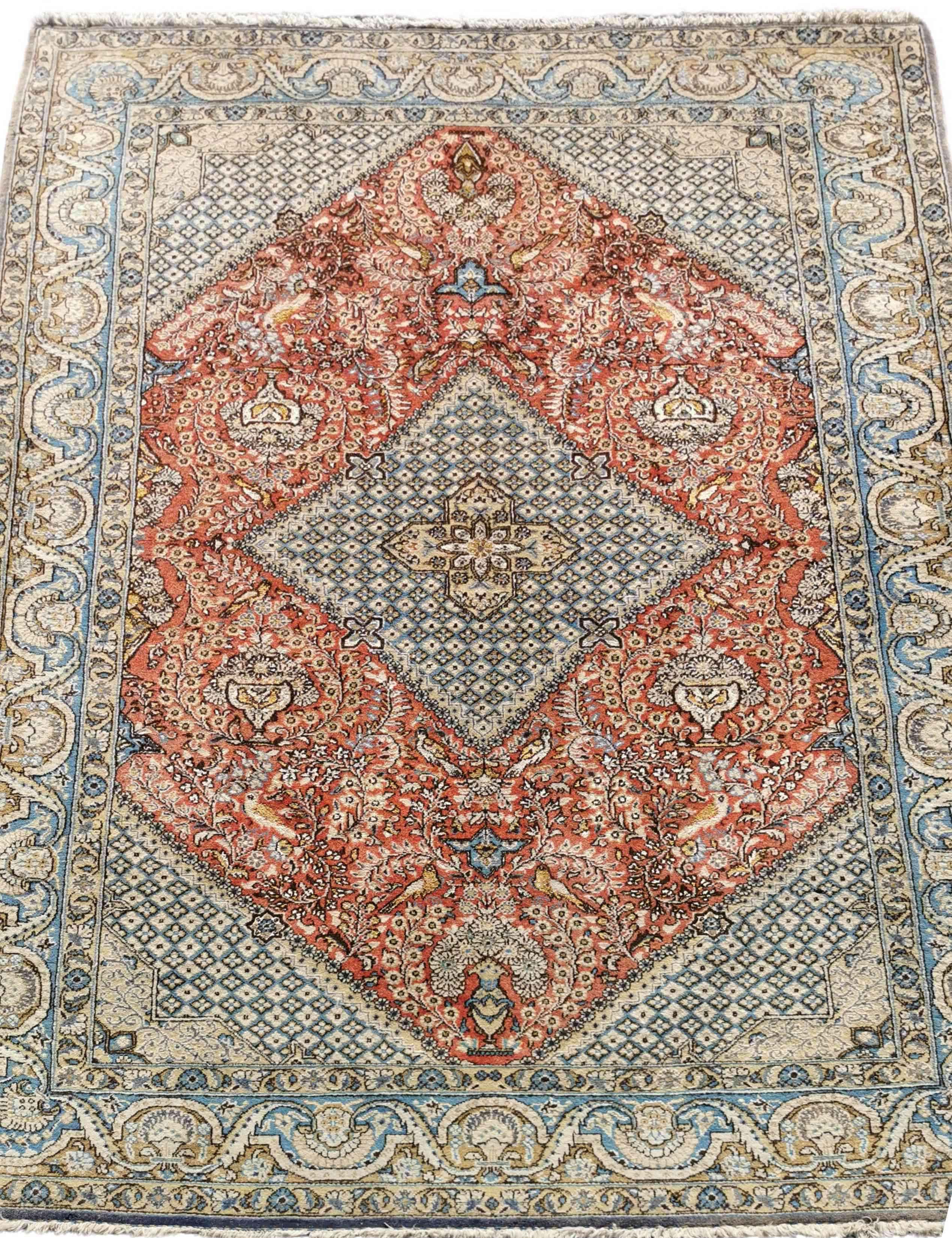 200 x 135 cm Persian Qum silk & wool Traditional Tan Rug - Rugmaster