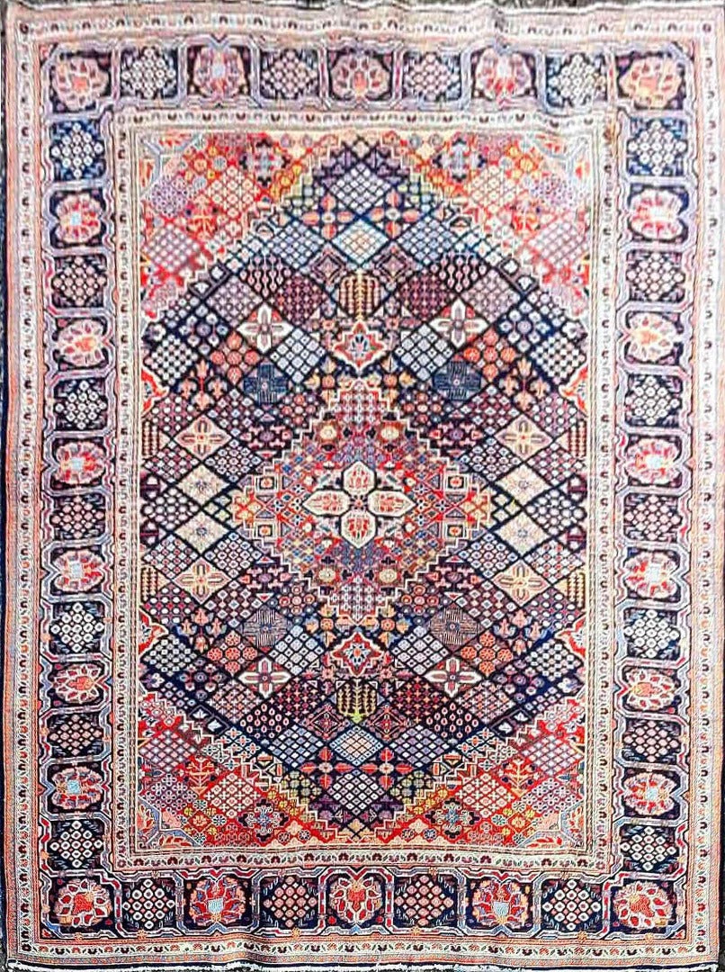 200 x 135 cm Unique Persian Kashan Traditional Red and blue Rug - Rugoutlet