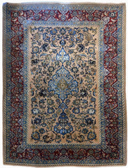 204 x 147 cm Fine silk and wool Persian Isfahan Traditional Red Rug