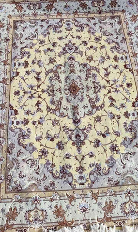 200 x 150 cm Fine Persian Tabriz Handmade Yellow Rug - Rugoutlet