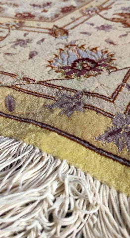 200 x 150 cm Fine Persian Tabriz Handmade Yellow Rug - Rugoutlet