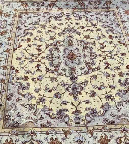 200 x 150 cm Fine Persian Tabriz Handmade Yellow Rug - Rugoutlet