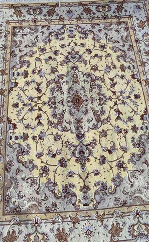 200 x 150 cm Fine Persian Tabriz Handmade Yellow Rug - Rugoutlet