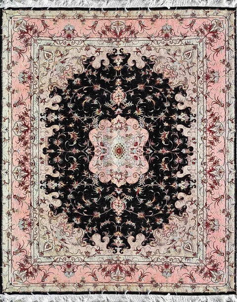 200 x 150 cm Persian Fine Tabriz silk and wool Black Rug - Rugoutlet