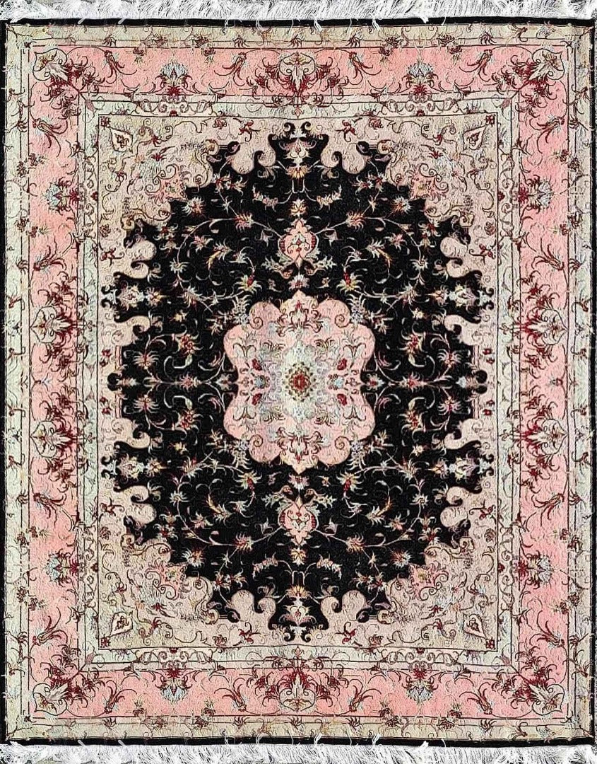 200 x 150 cm Persian Fine Tabriz silk and wool Black Rug - Rugoutlet