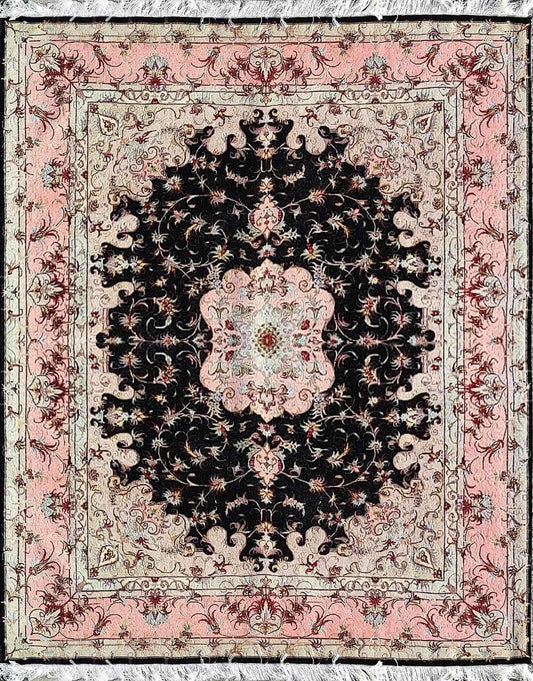 200 x 150 cm Persian Fine Tabriz silk and wool Black Rug