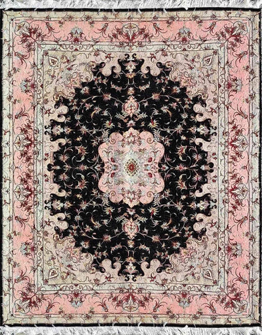200 x 150 cm Persian Fine Tabriz silk and wool Black Rug - Rugoutlet