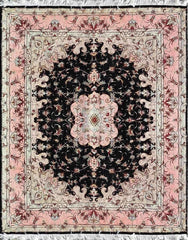 200 x 150 cm Persian Fine Tabriz silk and wool Black Rug - Rugoutlet