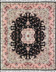 200 x 150 cm Persian Fine Tabriz silk and wool Black Rug - Rugmaster