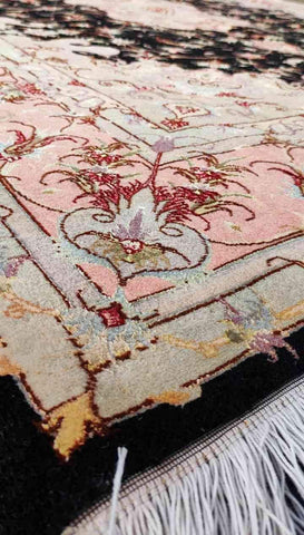 200 x 150 cm Persian Fine Tabriz silk and wool Black Rug - Rugoutlet