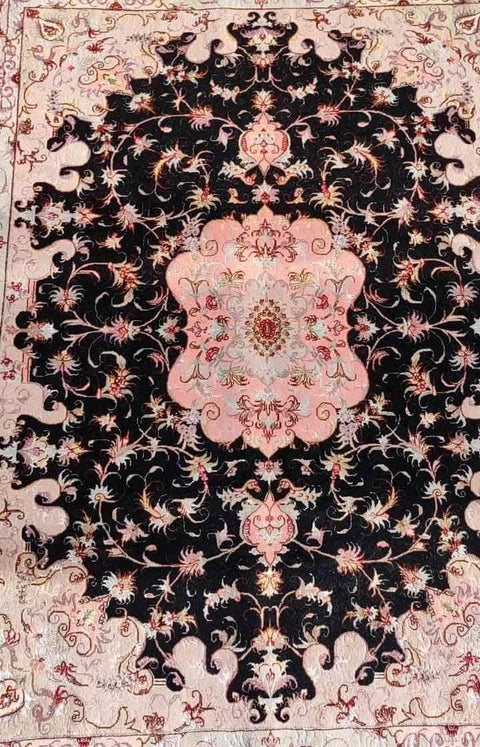 200 x 150 cm Persian Fine Tabriz silk and wool Black Rug - Rugoutlet