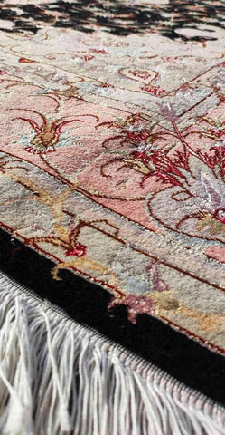 200 x 150 cm Persian Fine Tabriz silk and wool Black Rug - Rugoutlet