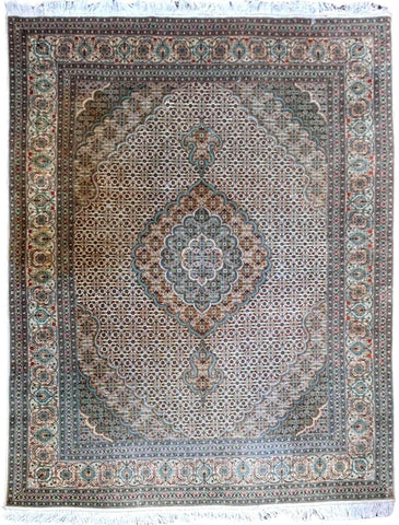 200 x 150 cm Persian Tabriz Geometric White Rug - Rugoutlet