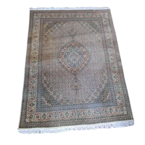 200 x 150 cm Persian Tabriz Geometric White Rug - Rugmaster