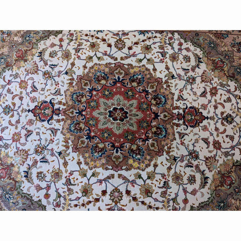 200 x 150 cm Persian Tabriz Silk White Rug - Rugoutlet