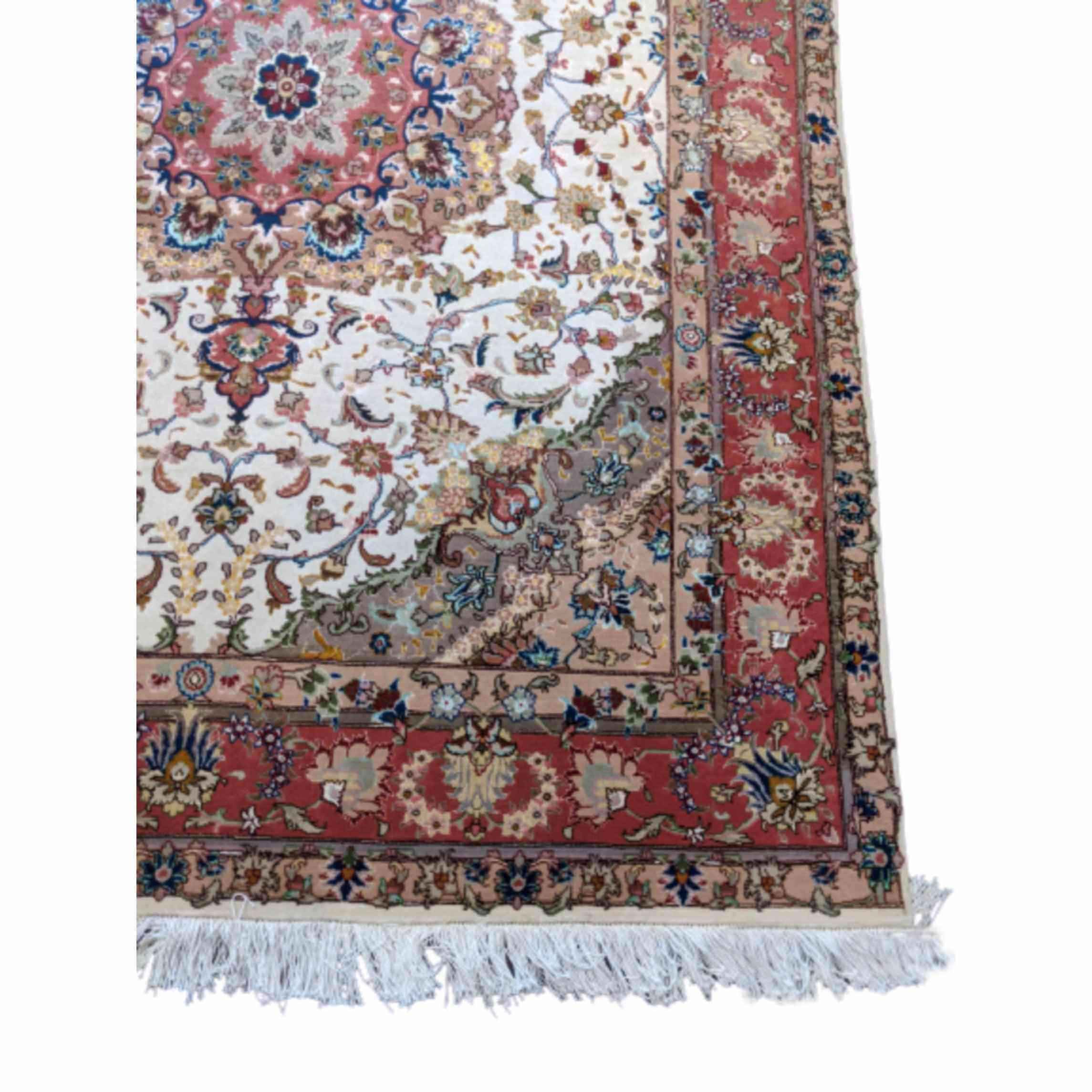200 x 150 cm Persian Tabriz Silk White Rug - Rugmaster