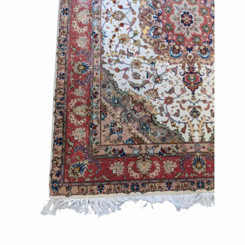 200 x 150 cm Persian Tabriz Silk White Rug - Rugoutlet