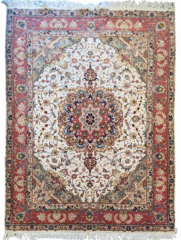 200 x 150 cm Persian Tabriz Silk White Rug - Rugoutlet