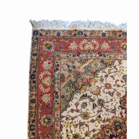200 x 150 cm Persian Tabriz Silk White Rug - Rugoutlet