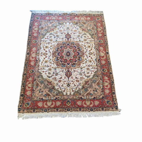 200 x 150 cm Persian Tabriz Silk White Rug - Rugoutlet