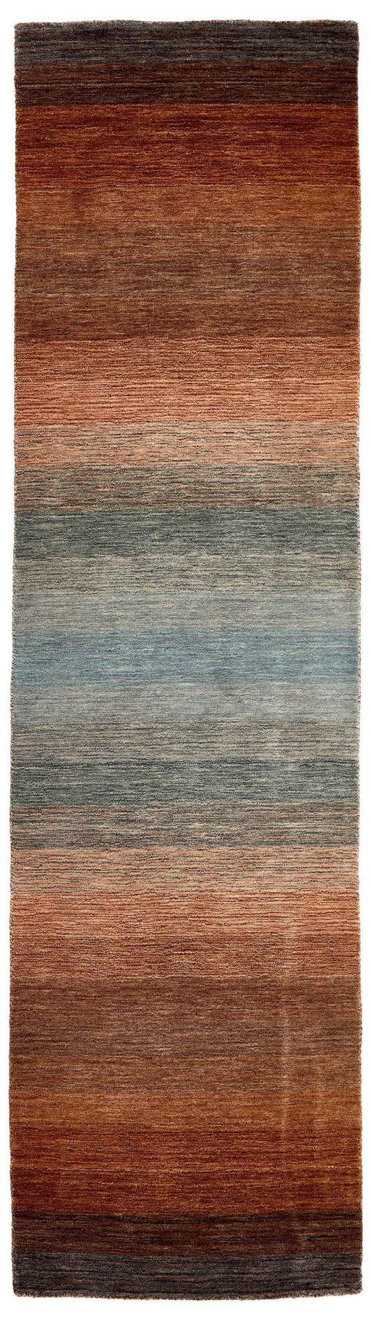 200x80 cm  Indian Wool Blue Rug-HLC200111, Dark Brown Multi