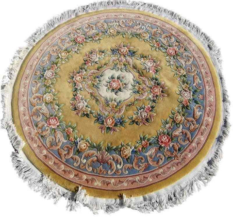 200D Chinese Beige Round Beige Rug - Rugoutlet