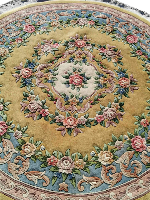 200D Chinese Beige Round Beige Rug - Rugoutlet